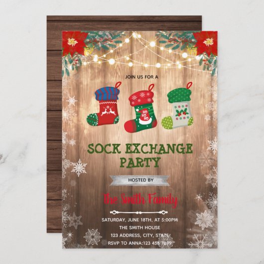 Uitnodiging voor kerstsokken (Voorkant / Achterkant)