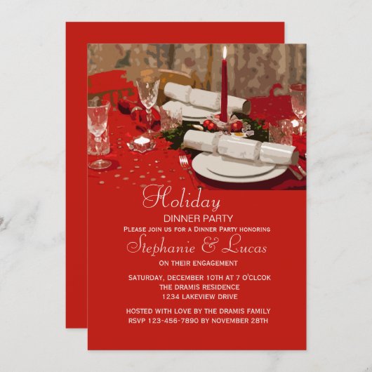 Uitnodiging voor Kersttafel Dinner Party (Voorkant / Achterkant)