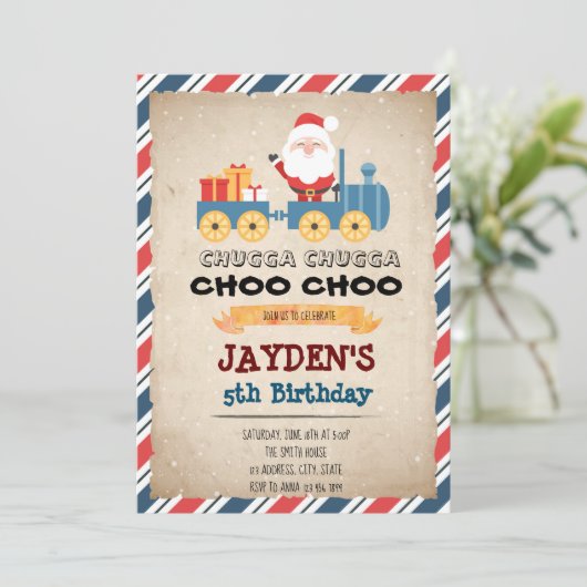 Uitnodiging voor kersttreinfeest (Staand voorkant)