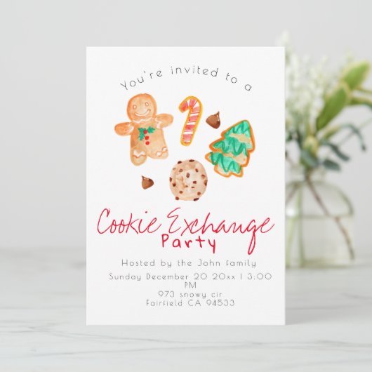 Uitnodiging voor kerstvakantie-koekjesuitwisseling (Staand voorkant)