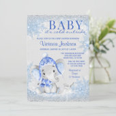Uitnodiging voor kerstwinter-Baby shower met olifa (Staand voorkant)