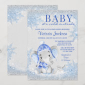 Uitnodiging voor kerstwinter-Baby shower met olifa (Voorkant / Achterkant)