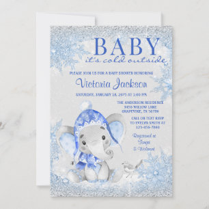 Uitnodiging voor kerstwinter-Baby shower met olifa