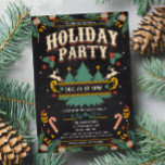 Uitnodiging voor kerstwinterfeestdag<br><div class="desc">Vakantie Kerstkrijt Krijtbord Winter Party Candy Cane Tree Herten Typografie Uitnodiging</div>