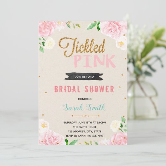 Uitnodiging voor kickroze douche (Staand voorkant)