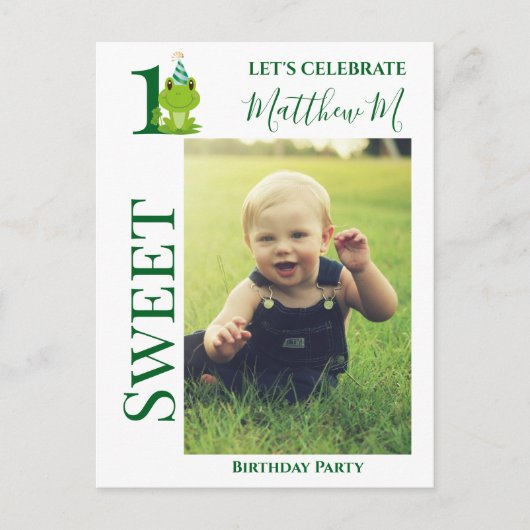 Uitnodiging voor kikkerfeestje 1e verjaardag (Voorkant)