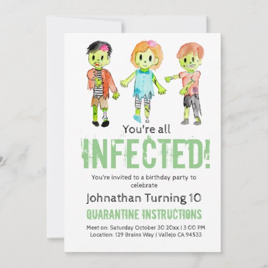 Uitnodiging voor kind van Zombie Halloween (Voorkant)