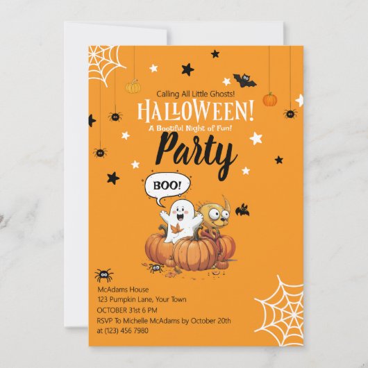 Uitnodiging voor kinder Halloween pompoen geest (Voorkant)