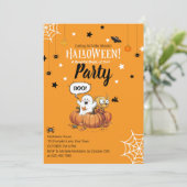 Uitnodiging voor kinder Halloween pompoen geest (Staand voorkant)
