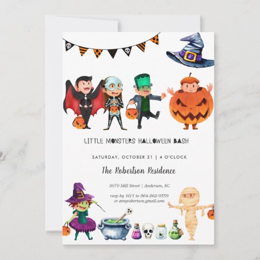 Uitnodiging voor kinder Halloweenfeestje (Voorkant)