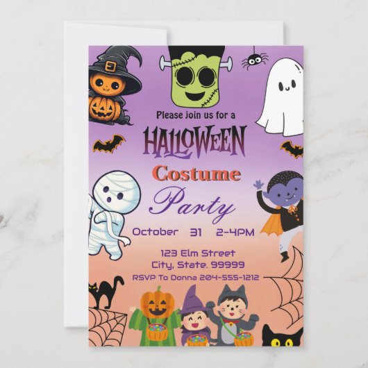 Uitnodiging voor kinder Halloweenfeestje  (Voorkant)