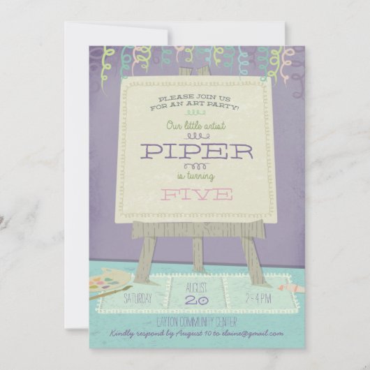 Uitnodiging voor kinderen Art Birthday (Voorkant)