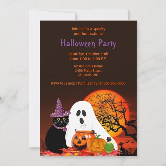 Uitnodiging voor kinderfeestje met Halloween verkl (Voorkant)
