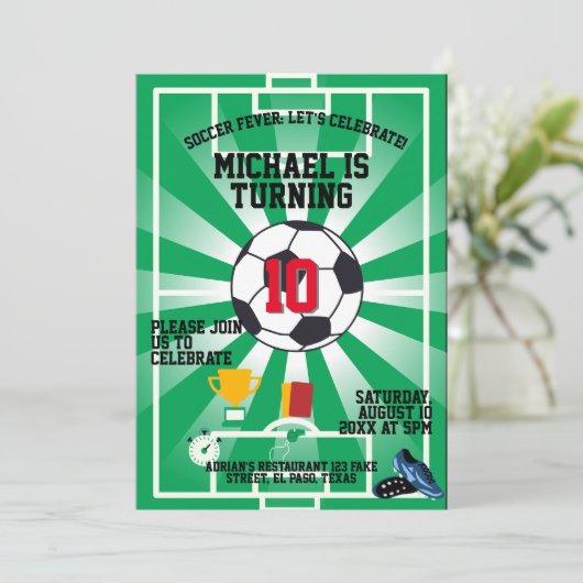 Uitnodiging voor kinderverjaardag: Voetbal koorts, (Staand voorkant)