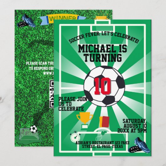 Uitnodiging voor kinderverjaardag: Voetbal koorts, (Voorkant / Achterkant)