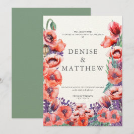 Uitnodiging voor klaproos bruiloft met basilicum a