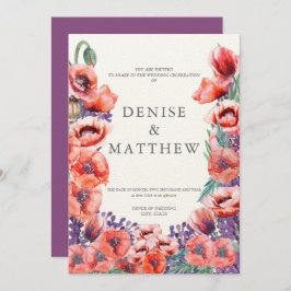 Uitnodiging voor klaproos bruiloft met dahlia acht