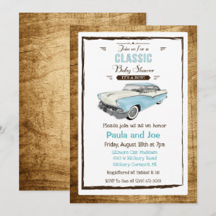 Uitnodiging voor klassieke auto retro baby shower