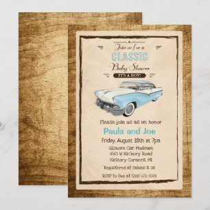 Uitnodiging voor klassieke auto retro baby shower