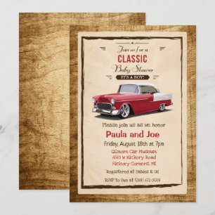 Uitnodiging voor klassieke auto retro baby shower