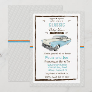Uitnodiging voor klassieke auto retro baby shower
