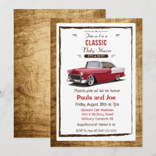 Uitnodiging voor klassieke auto retro baby shower