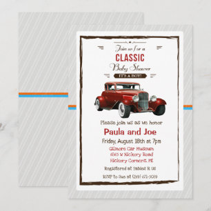 Uitnodiging voor klassieke auto vintage baby showe