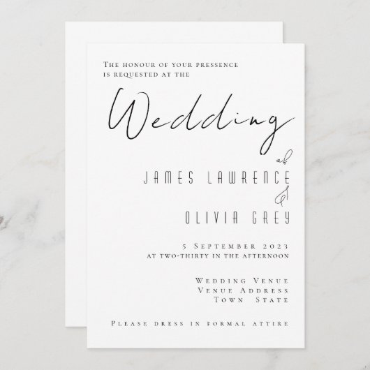 Uitnodiging voor klassieke bruiloft (Voorkant / Achterkant)