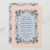 Uitnodiging voor klassieke Floral Wedding (Voorkant / Achterkant)