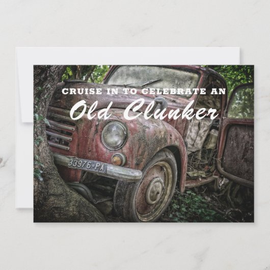 Uitnodiging voor klassieke Oude Clunker Birthday (Voorkant)