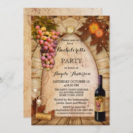 Uitnodiging voor klassieke wijn of vineyard bachel (Voorkant / Achterkant)
