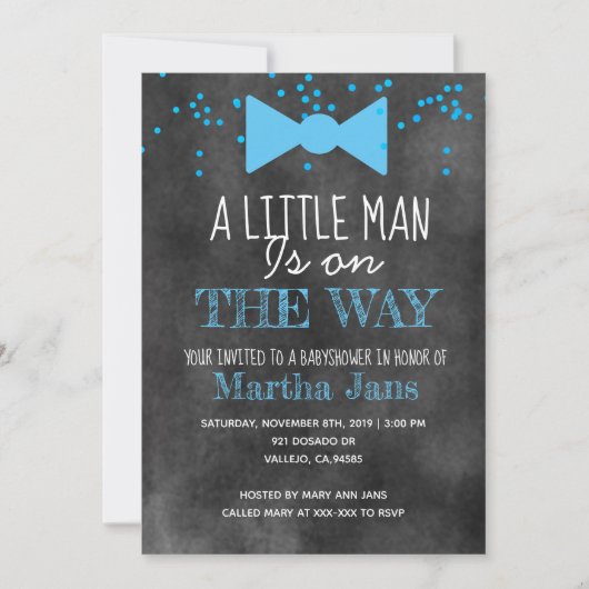 Uitnodiging voor klein man-baby shower van Chalkbo (Voorkant)