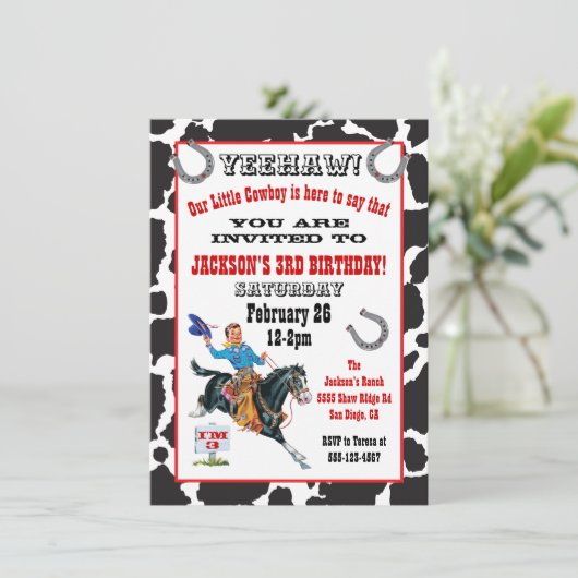 Uitnodiging voor kleine cowboy verjaardagsfeest (Staand voorkant)