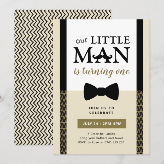 Uitnodiging voor kleine man verjaardag (Voorkant / Achterkant)