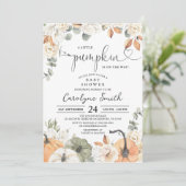 Uitnodiging voor kleine pompoenen Baby shower (Staand voorkant)