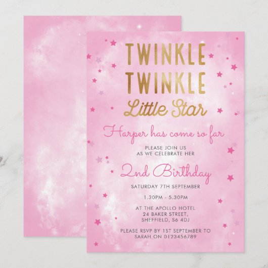 Uitnodiging voor kleine sterrenfeestjes (Voorkant / Achterkant)