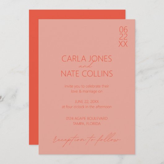 Uitnodiging voor kleurrijke bruiloft van Bright Re (Voorkant / Achterkant)