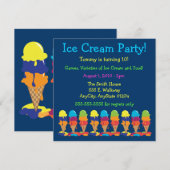 Uitnodiging voor kleurrijke Ice Cream-partij (Voorkant / Achterkant)