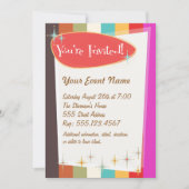 uitnodiging voor kleurrijke retroparty (Voorkant)