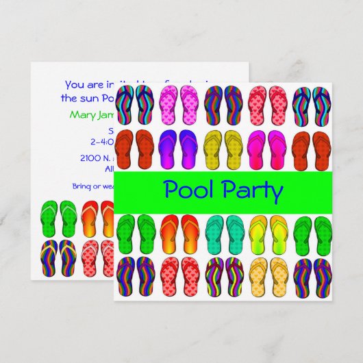 Uitnodiging voor kleurrijke Teenslippers (Voorkant / Achterkant)