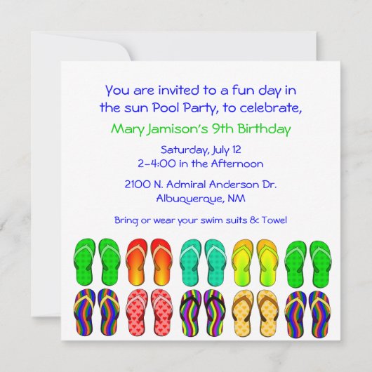 Uitnodiging voor kleurrijke Teenslippers (Achterkant)