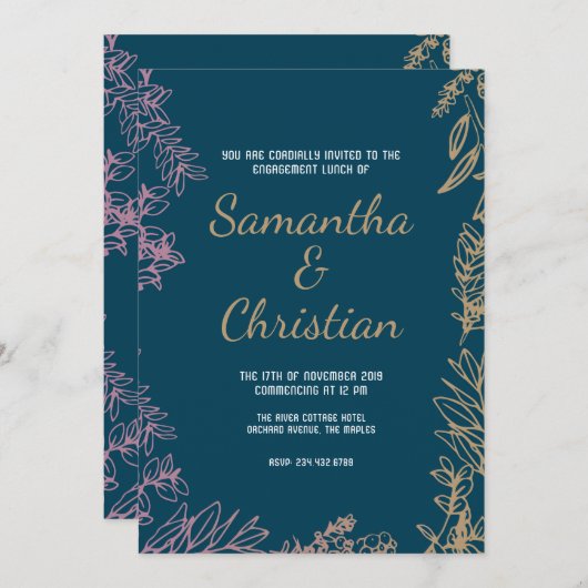 Uitnodiging voor kleurrijke Verloving Lunch Party (Voorkant / Achterkant)