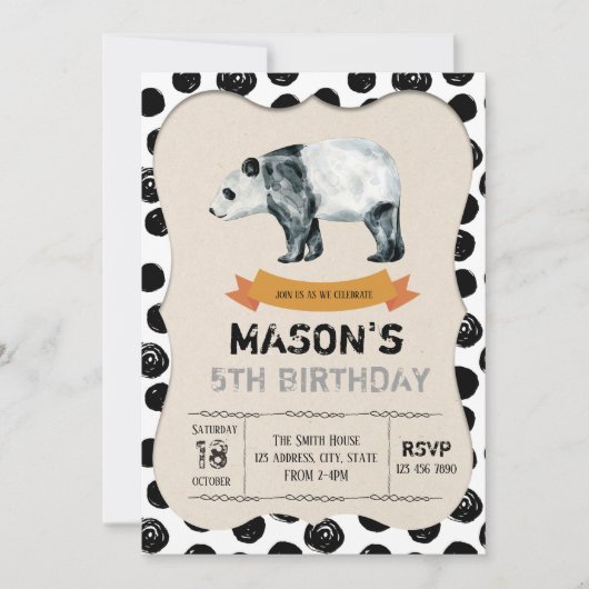 Uitnodiging voor knuffel panda feestje (Voorkant)