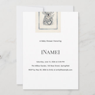 Uitnodiging voor Koala Blue Baby Shower, Bewerkbaa