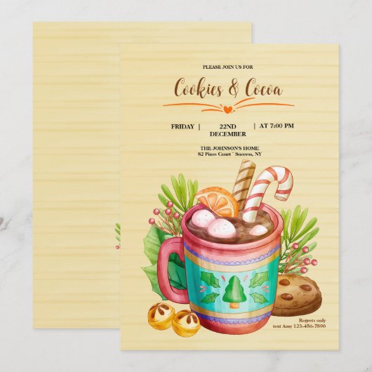 Uitnodiging voor Koekjes en Cacao (Voorkant / Achterkant)