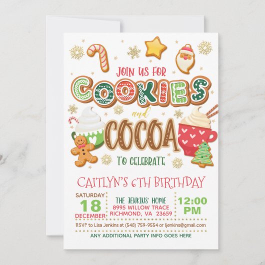 Uitnodiging voor koekjes en cacaodrank (Voorkant)