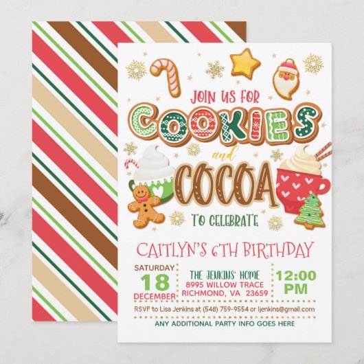 Uitnodiging voor koekjes en cacaodrank (Voorkant / Achterkant)