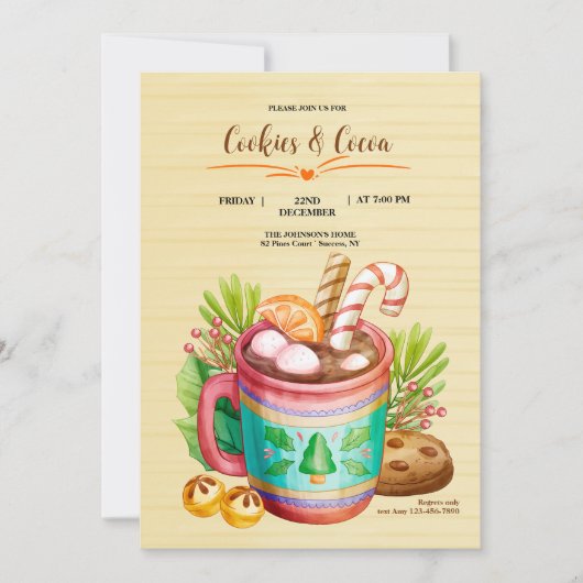 Uitnodiging voor koekjes en cacaodrank (Voorkant)