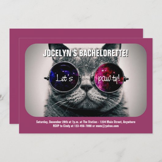 Uitnodiging voor Koele Kat Bachelorette Feest (Voorkant / Achterkant)