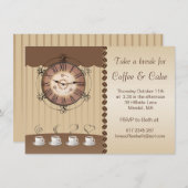 Uitnodiging voor koffie, beker en klok (Voorkant / Achterkant)